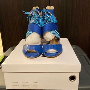 Heeled multi color sandals/ matching purse